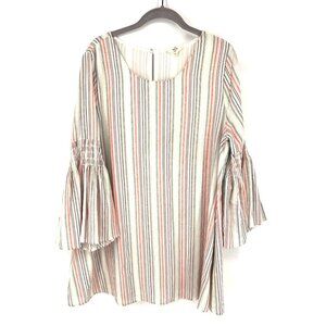 Entro Womens Bell Sleeve Stiped Shift Dress Size Large Pastel Spring Cotton